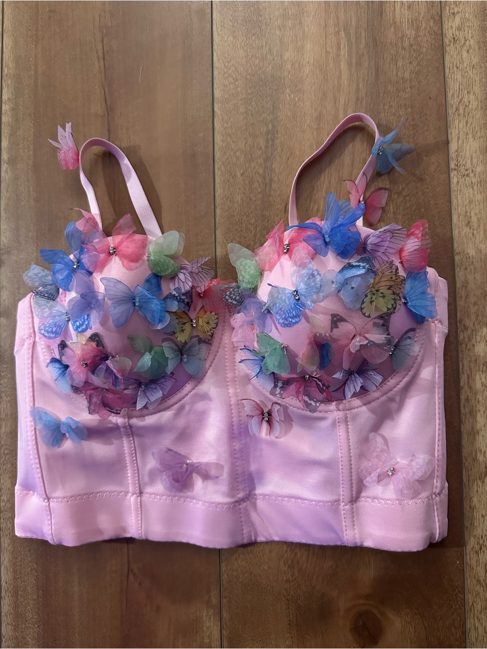 Pink Butterfly Appliqué Bustier Top